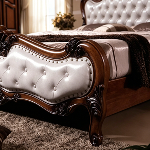 Victorian King Size Upholstered Bed Frame with Faux Leather Tufted Headboard and Mahogany Wood Frame - Product Image 3