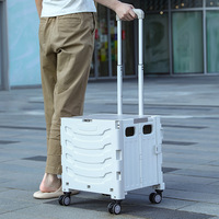 Chariot pliable à quatre roues argenté pour courses, pique-niques, camping et alpinisme