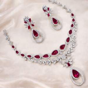 Ensemble de bijoux de mariée classique américain en diamant, élégant collier et boucles d'oreilles deux pièces pour femmes et filles - Product Image 5