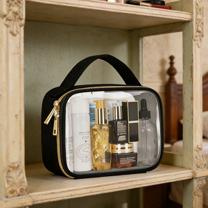 Bolsa de Maquillaje Portátil que Ahorra Espacio con Asa Superior de PVC Transparente para Viajes en <span class=keywords><strong>Crucero</strong></span> y Clasificación de Compartimentos de Equipaje - Product Image 1