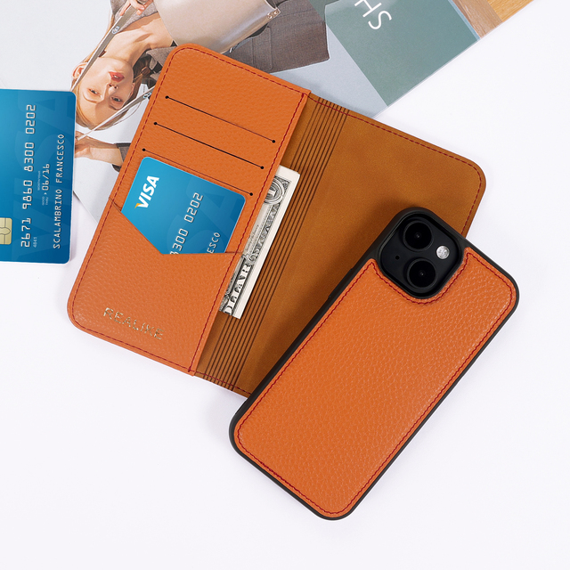 Luxury Pebble Pu Leather Flip Book Magnetic Wireless Charge Phone case Covers with Card Holder Wallet for iphone 15