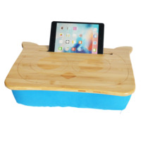 Support portable pour ordinateur portable avec tapis de souris et emplacement pour tablette, plateau de lit en bois grainé, support rembourré pour ordinateur portable pour le bureau à domicile