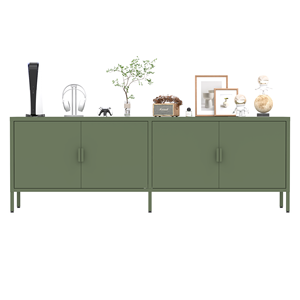 ארון תצוגה ירוק ממתכת לסלון, ארון אחסון ירוק עם 4 דלתות, יחידת טלוויזיה מפלדה עם ריהוט מודרני לסלון - Product Image 1