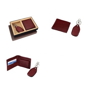 Customized Design Brown Leather Gents Wallet Keychain With Box Gift Set Leather Wallet Set Enterprise Gift Set Christmas Gifts - Product Image 3