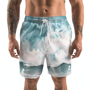 กางเกงขาสั้นชายหาดผู้ชาย ผ้าแห้งเร็ว พิมพ์ลาย กันน้ำ สำหรับเล่นน้ำ/ว่ายน้ำ ผลิตจากผ้าโพลีเอสเตอร์ 65% เรยอน 35% - Product Image 4