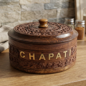 Rustic Sheesham Wood Chapati <b>Storage</b> <b>Container</b> With Handcrafted Details <b>For</b> Roti Keeping Serving And Stylish <b>Kitchen</b> Tabletop - Product Image 6