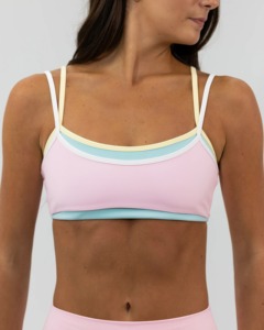 Recycled Striped Double Layered Scoop Bra <b>Tank</b> <b>Top</b> Sporty <b>Spaghetti</b> <b>Strap</b> Compression Support Stretchy Moisture Wicking Tee - Product Image 3