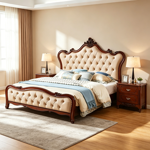 Victorian Queen Size Upholstered Bed Frame with Faux Leather Tufted Headboard and Wooden Frame - Product Image 1