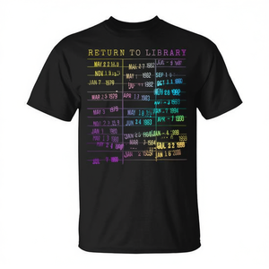 Camiseta con estampado de arcoíris y la frase: Regresa a la biblioteca, tarjeta de biblioteca, fecha de devolución del libro - Product Image 2