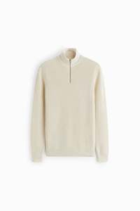 Pull pour hommes en coton personnalisé Blanc pur Pull à col montant zippé et simple à manches longues Pull de sport - Product Image 5