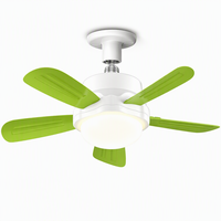 Ventilateur de plafond LED moderne avec 5 pales vertes, douille E27, télécommande 6 vitesses, 25W, chambre à coucher, salon