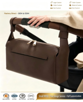 Sac de voyage suspendu à grande capacité en cuir PU/végan personnalisé, porte-bouteille pour poussette, sac à langer pour poussette, accessoires pour poussette