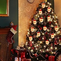 Arbre de Noël Suspendu LED Lumières Chapeau Rouge Père Noël Twinkle Guirlande Lumineuse Fée Hiver Cordes Lumineuses Décoratives