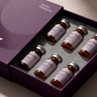 Boîte rigide personnalisée en forme de prune pour flacons de peptides, 6 flacons, avec éponge, vernis sélectif UV et logo en relief