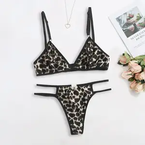 Bragas y sujetador para mujer, nuevo diseño, Sexy, leopardo, lencería transparente, 3 uds.