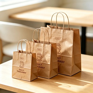 Biodegradable <b>Compostable</b> Kraft Takeaway <b>Bag</b> With Twisted Handle Custom Print Bulk - Product Image 3