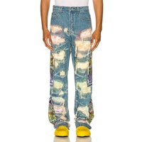 Jean Y2K brodé graphique pour homme, coupe droite, effet usé, ourlet fendu, style streetwear, avec logo personnalisé