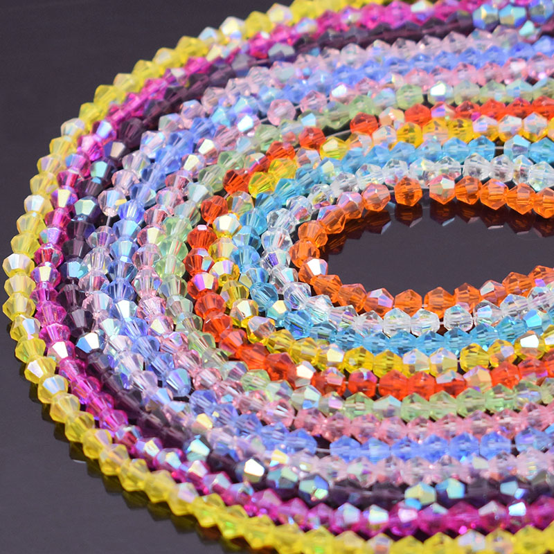 4mm 90pcs Half AB Color Bicone Crystal Glass Beads Loose Spacer Beads Austria Faceted Crystal Beads for Jewelry Making DIY