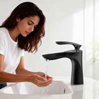 Robinet de lavabo en alliage de zinc noir mat, monocommande eau chaude et froide, anti-éclaboussures, installation facile pour salle de bain