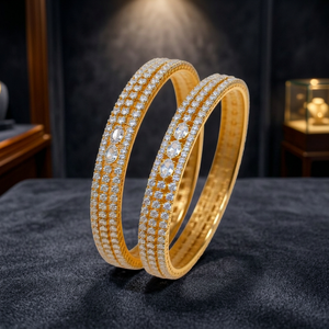Ensemble de bracelets en laiton plaqué or de luxe avec micro-pavés de zirconiums cubiques, bijoux de mariée indiens pour femmes - Product Image 1