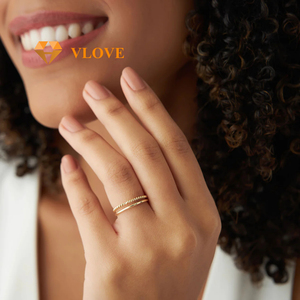 VLOVE coppia gioielli <span class=keywords><strong>artigianali</strong></span> 14K oro con corda intrecciata Set di anelli di nozze per coppie - Product Image 6