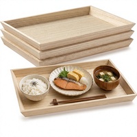 Ensemble de 4 plateaux de service en bois rustique Hammont, 11x8x1,25 pouces, forme rectangulaire, bois naturel, décoration et organisation de la maison