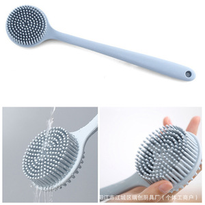 Multi-Purpose Oval Modern Long Handle Silicone Bath <b>Brush</b> with Integrated Scrubber Massage Tool Made of Durable Plastic - Product Image 4