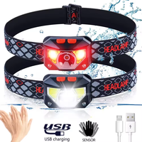 Lampe Frontale d'Extérieur à LED Rechargeable USB, Meilleure Vente, avec Détecteur de Mouvement et Lumière Rouge, Idéale pour le Camping, la Course et la Randonnée
