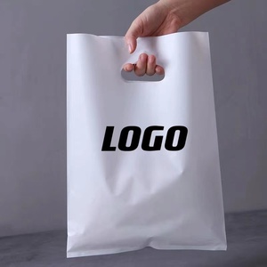 Saco de compras de plástico com alça, rosa reciclável, pequeno, saco para compras, impressão de logotipo personalizada, cortado, saco de compras com alça