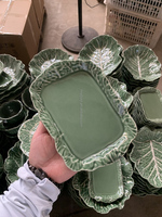 Assiettes en céramique gaufrées vertes, vaisselle peinte, plats de dîner, meilleur service, ensemble de vaisselle en porcelaine