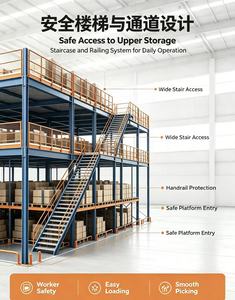 Blue Steel Mezzanine Rack 5 Layer <b>Adjustable</b> Main Sub Structure Painted Surface Warehouse Storage <b>Shelf</b> with Pallet Support Bar - Product Image 3