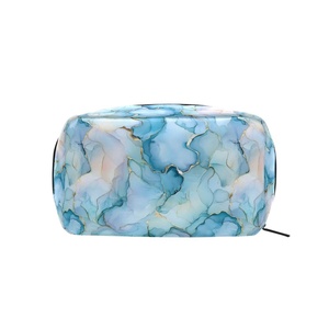 Portable Small Travel Toiletry Pouch Make up Bag Custom Logo Blue Marble Cosmetic Bag Custom Travel <b>Case</b> <b>Makeup</b> Bag - Product Image 2