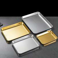 Plateau rectangulaire en acier inoxydable 304, plateau de barbecue, plateau de buffet, plateau carré pour collations et desserts, accessoires de cuisine