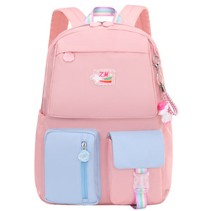 กระเป๋าเป้สะพายหลังลำลองน้ำหนักเบาสำหรับนักเรียนอายุ6-12ปีสีตัดกันน่ารักกันน้ำมีซิปปิดสำหรับเด็กชายหญิงหลัก - Product Image 5