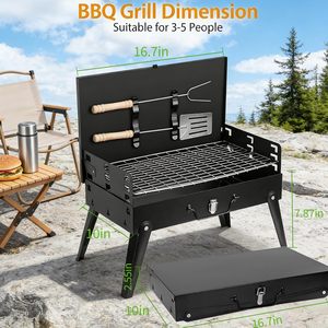 Portable Compact Charcoal BBQ Grill <b>Kit</b> Foldable Camping Grill for Outdoor Cooking with Barbecue Tools - Product Image 2