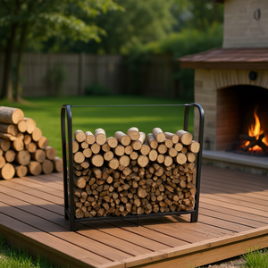 Support à bois Db Artibear D0100HR29F8, 4 pieds, en métal rectangulaire, avec revêtement en poudre, pour l'intérieur, support moderne pour le stockage du bois - Product Image 2