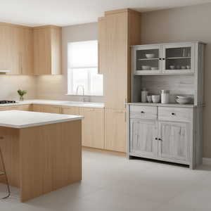 Mueble de Cocina Gris Ceniza con Vitrina de 63.5 Pulgadas, 2 Cajones y Puertas de Vidrio, Solución de Almacenamiento Elegante Estilo Rústico - Product Image 2