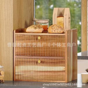 Starting Point Wooden Bread Box Double Layer Desktop <b>Storage</b> <b>Container</b> <b>For</b> <b>Kitchen</b> Countertop Bread Organization - Product Image 2