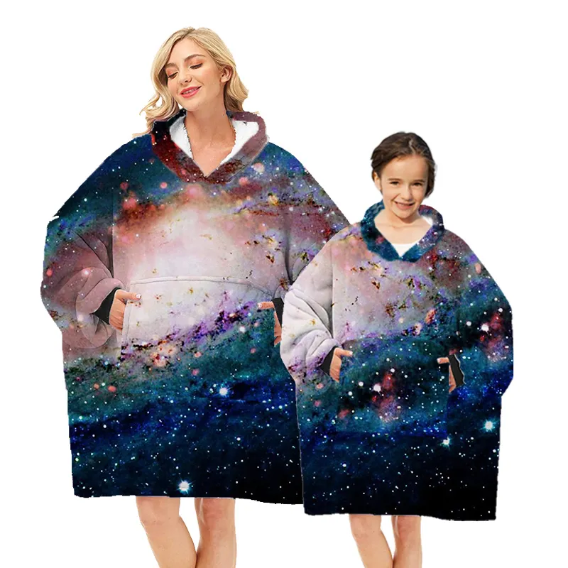 Fashion Fleece Sublimation Printing Planets Custom Photo Hooded Blanket Galaxy.