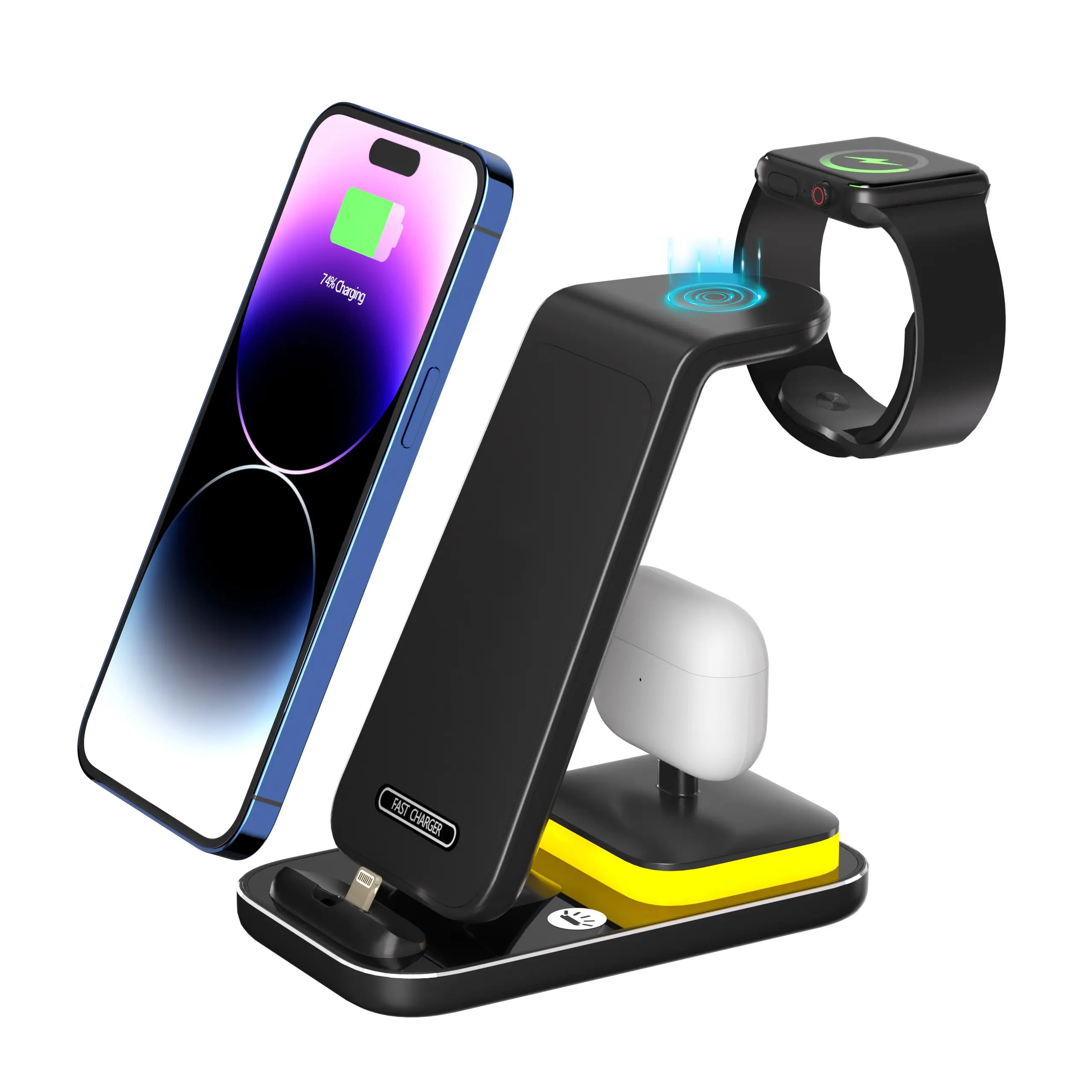 2023 Newest 4 in 1 Wireless Charger with LED Night Light Mobile Phone Wireless Charging Dock Station