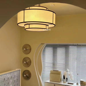 Lustre de salle à manger en lin français de style chinois minimaliste moderne, luminaire en tissu à LED réglable en hauteur pour salon - Product Image 3