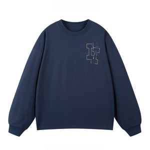 <span class=keywords><strong>T</strong></span>-<span class=keywords><strong>Shirt</strong></span> in Cotone 100% Lavorato a Maglia, Stile Americano Retrò, Ricamo in Porcellana Blu e <span class=keywords><strong>Bianca</strong></span>, Vestibilità Ultra-Loose, Manica Lunga, Unisex, Primavera-Autunno - Product Image 1