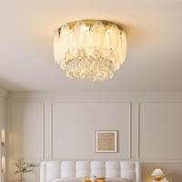 Lampu Plafon Kristal Modern Mewah dengan LED, Finishing Emas, Ukuran Sedang untuk Dekorasi Lobi Hotel, Villa, dan Aula Perjamuan