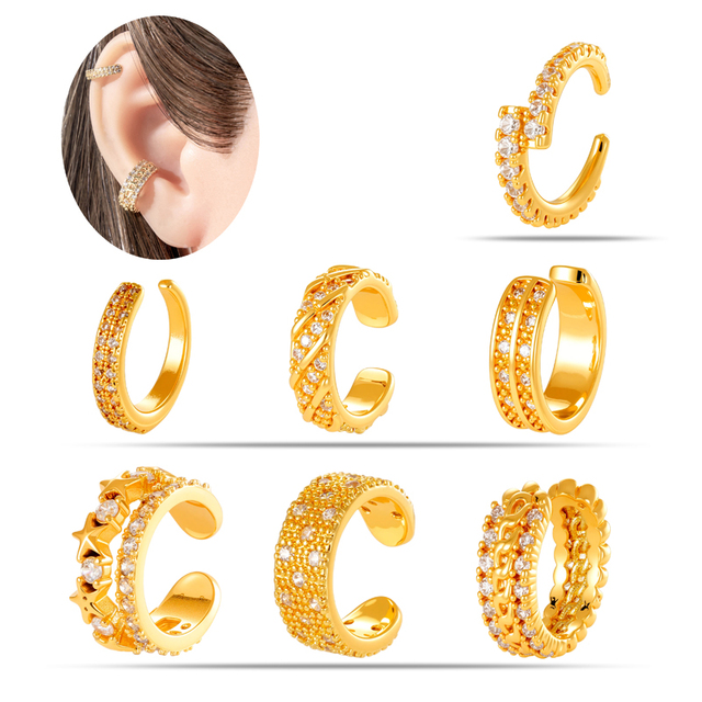 HENGSEN Cochlea Auricular Cartilage Adjustable Stainless Steel Earring Cuffs White Zircon Stacked Geometry Fine Earrings Jewelry