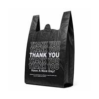 Sacs de courses en plastique noirs pour t-shirts, à soufflets latéraux, impression en héliogravure, avec impression 'Thank You Have Nice Day' blanche, en PEHD, pour emballage de magasin de détail