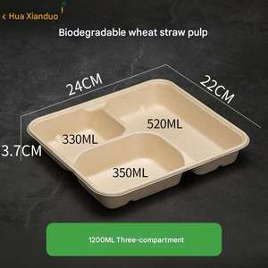 Plateau repas scolaire personnalisé en bagasse écologique, 3, 4, 5 ou 6 compartiments, 1000 ml, 1200 ml, assiettes jetables en papier de canne à sucre - Product Image 6