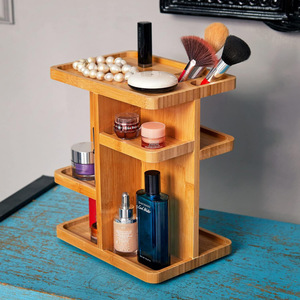 Bamboo <b>Desktop</b> Cosmetic Organizer 4 Layers Eco Friendly Storage <b>Shelf</b> For Makeup Skincare Perfume Display - Product Image 3