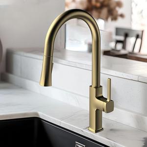 Robinet de cuisine extractible en laiton massif robuste, mitigeur monocommande anti-fuite à poser sur évier pour usage quotidien familial - Product Image 2