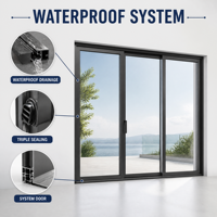 Pintu Geser Aluminium Kaca Tiga Panel Rangka Tipis Kustom untuk Dekorasi Rumah, Balkon, Dapur, Gaya Mewah
