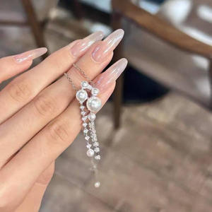 Collier en argent pur avec perles d'eau douce naturelles authentiques de 4 à 5 mm, exquis, avec pampille, brillance explosive, diffusion en direct - Product Image 2